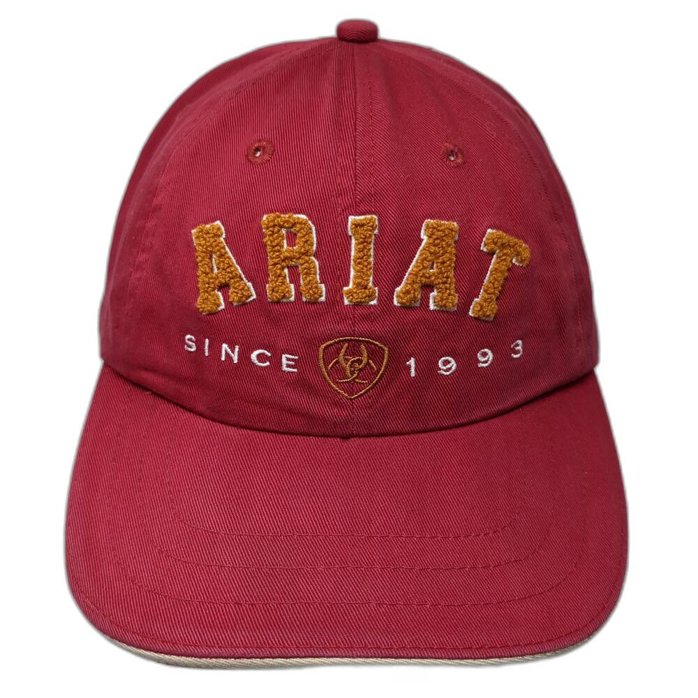 Ariat Baseball Cap Red One Size Chenille Logo Since 1993 Slideback Buckle Hat